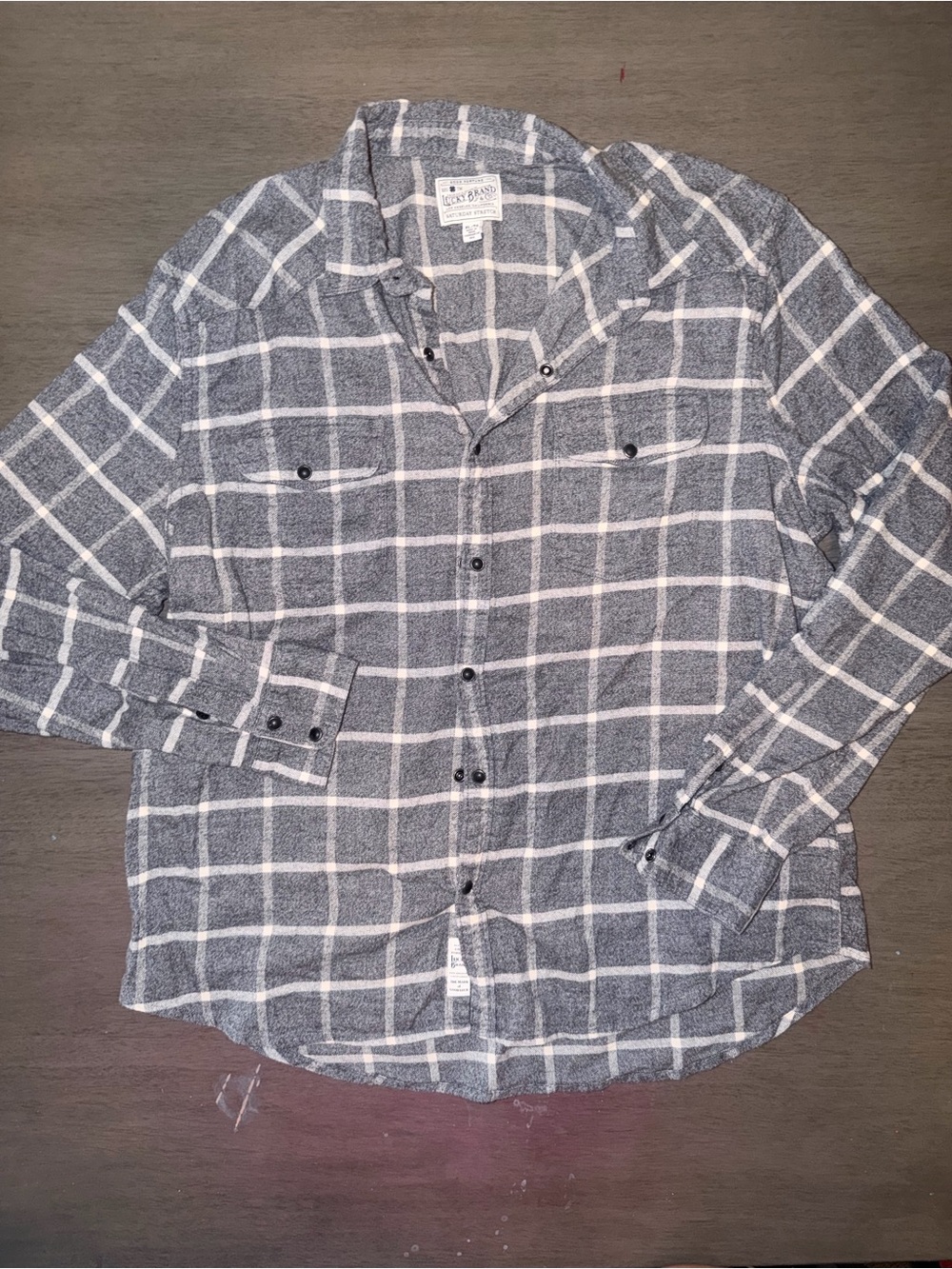 Lucky Brand Grey Plaid Western Pearl Snap Shirt